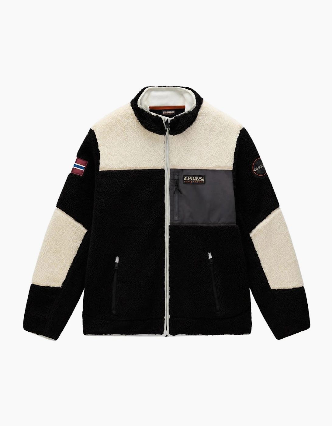 Napapijri Men's Yupik Full-Zip Black/Cream Colour Block Fleece - Geometric - Size: S