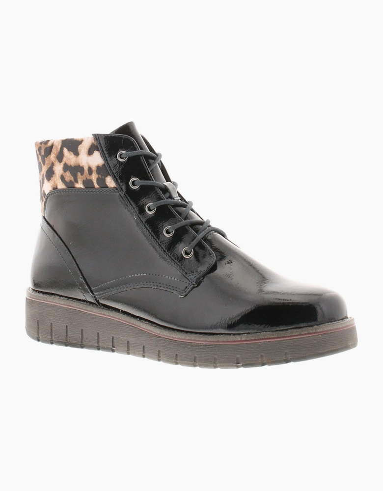 Marco Tozzi Womens Boots Ankle Mollie Lace Up navy patent UK Size