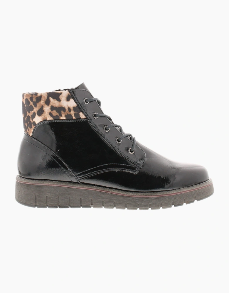 Marco Tozzi Womens Boots Ankle Mollie Lace Up navy patent UK Size