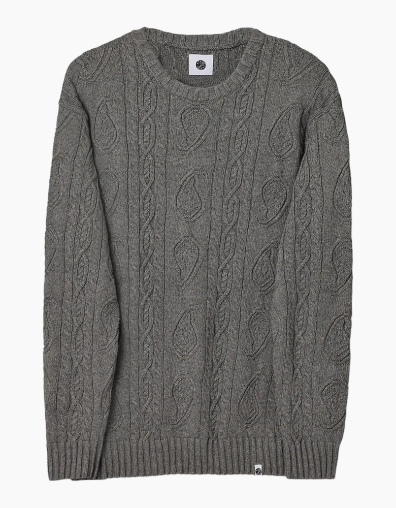 Pretty Green Marylebone Paisley Cable Knit Jumper GREY