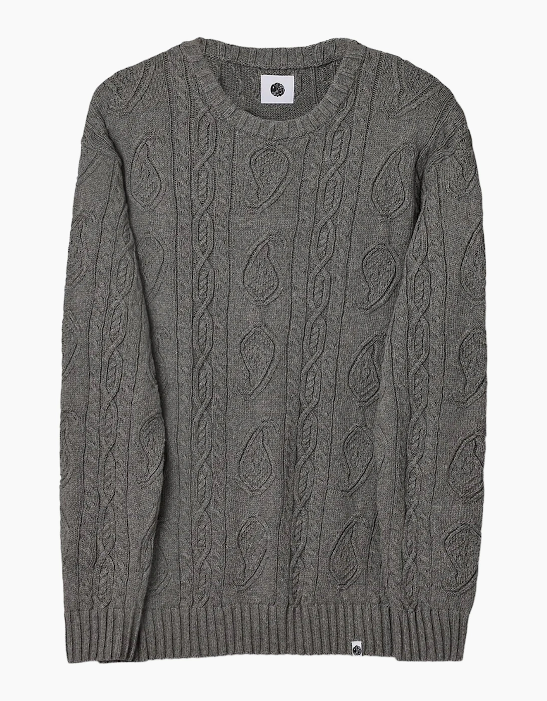 Pretty Green Marylebone Paisley Cable Knit Jumper GREY