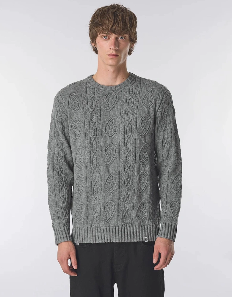 Pretty Green Marylebone Paisley Cable Knit Jumper GREY