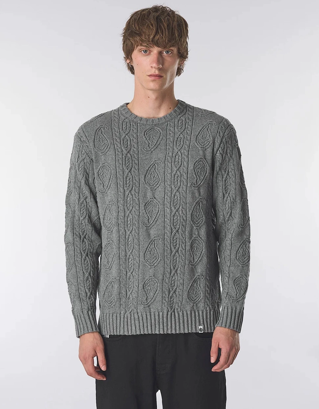 Pretty Green Marylebone Paisley Cable Knit Jumper GREY