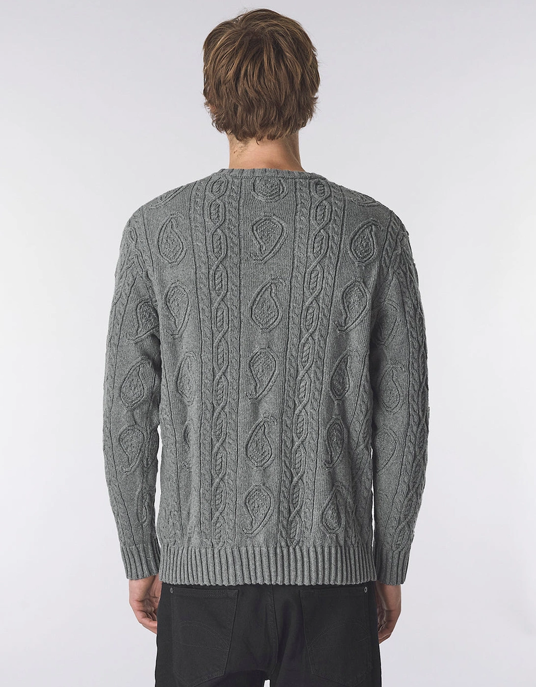 Pretty Green Marylebone Paisley Cable Knit Jumper GREY