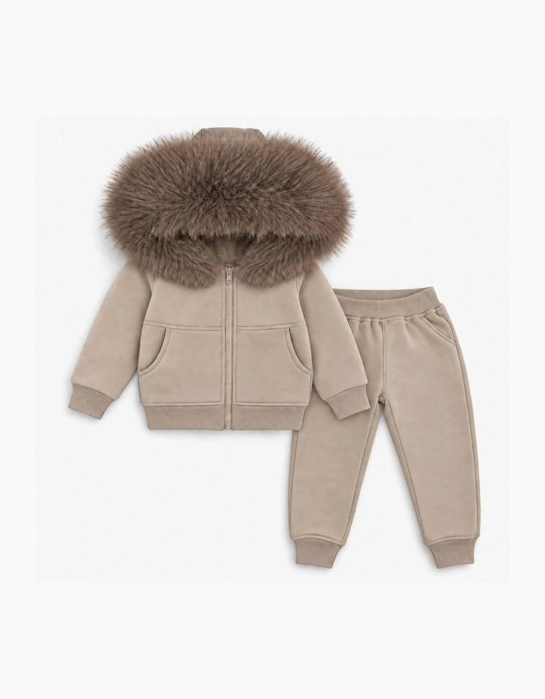 Boys Irish Cream Faux Fur Tracksuit