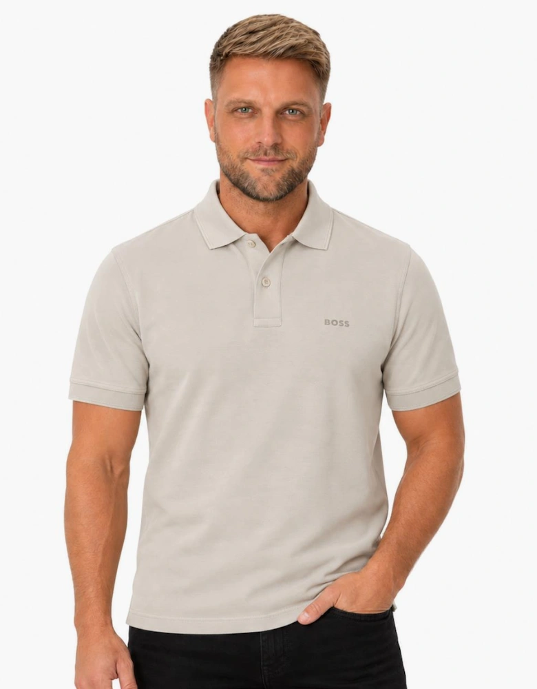 BOSS Prime Cotton Pique Polo Shirt Light Grey