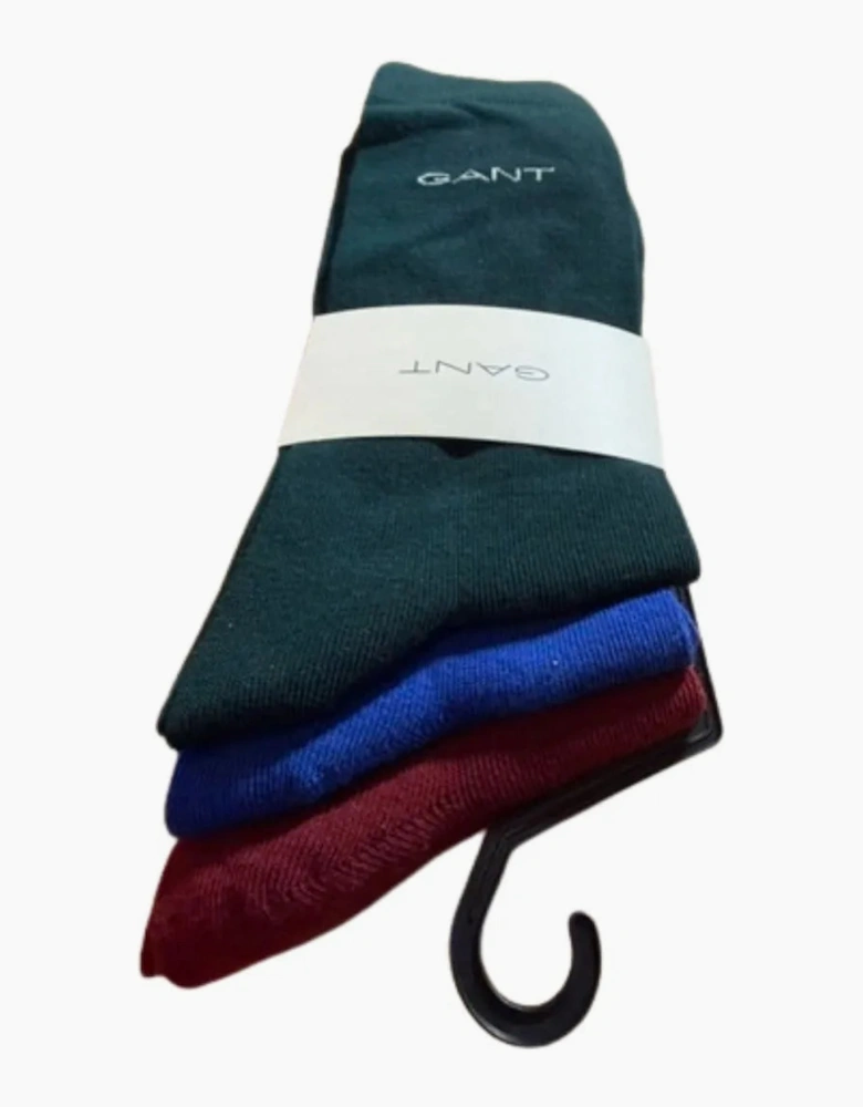 3-Pack Soft Cotton Socks, Claret/Green/Blue