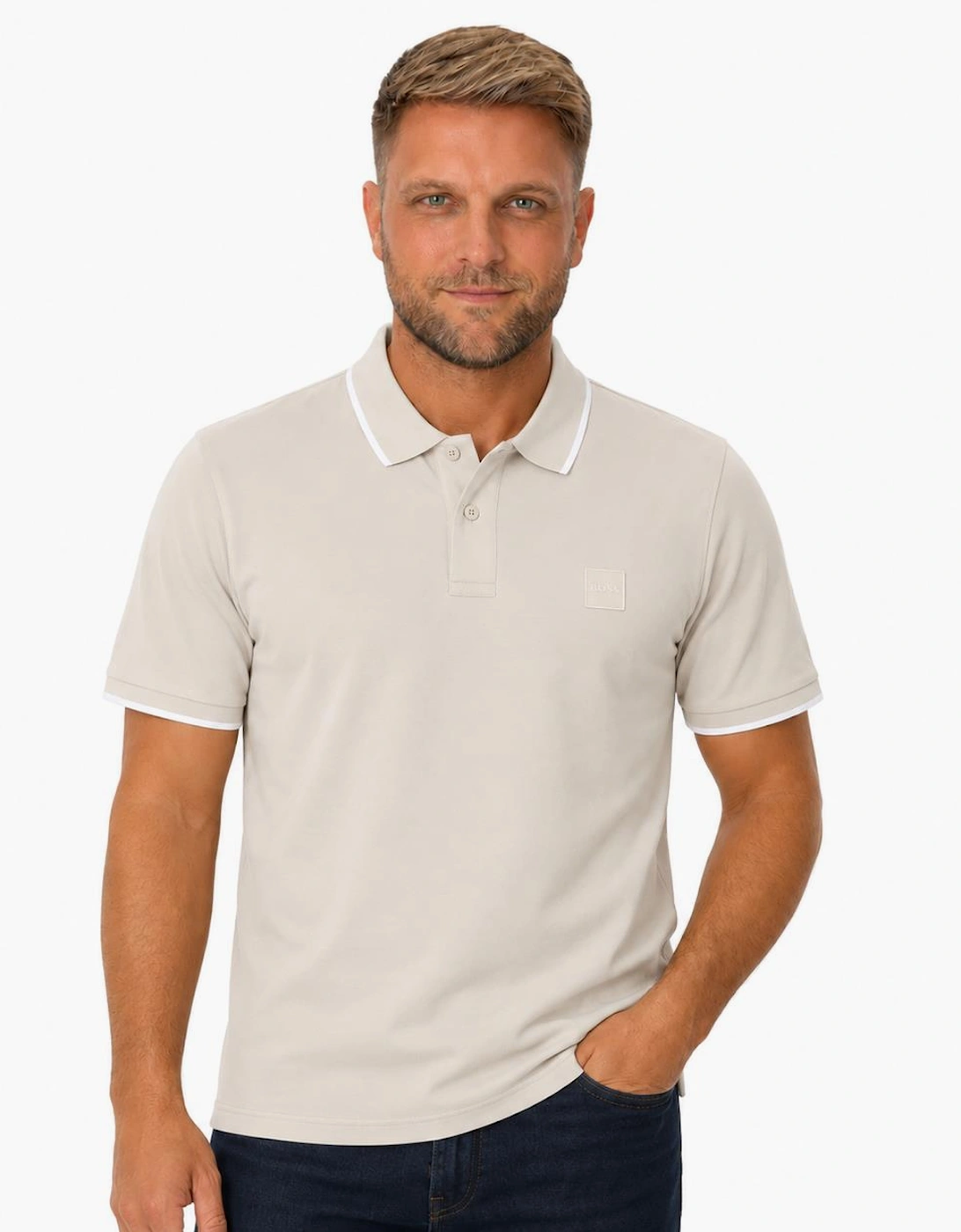 BOSS Slim Fit Passertip Polo Shirt Open Grey