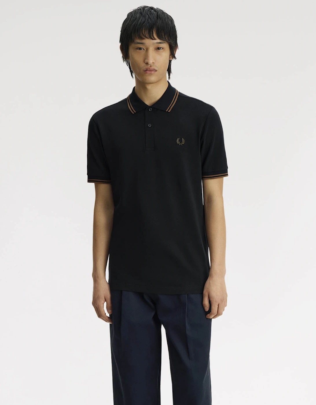 Fred Perry Mens Twin Tipped Signature Polo Shirt - Navy/Bronze 48D