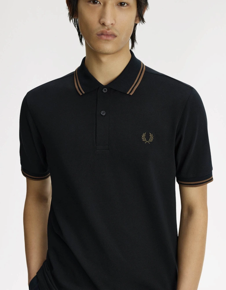 Fred Perry Mens Twin Tipped Signature Polo Shirt - Navy/Bronze 48D