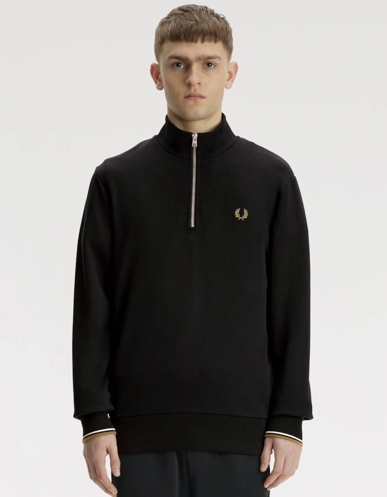 Fred Perry Mens Half Zip Sweatshirt - Black/Snow White/Bronze 59D