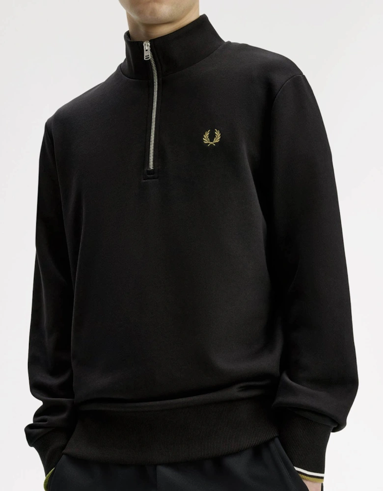 Fred Perry Mens Half Zip Sweatshirt - Black/Snow White/Bronze 59D