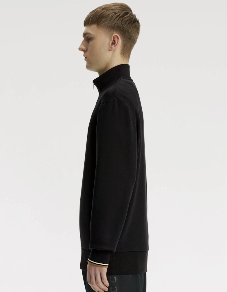 Fred Perry Mens Half Zip Sweatshirt - Black/Snow White/Bronze 59D