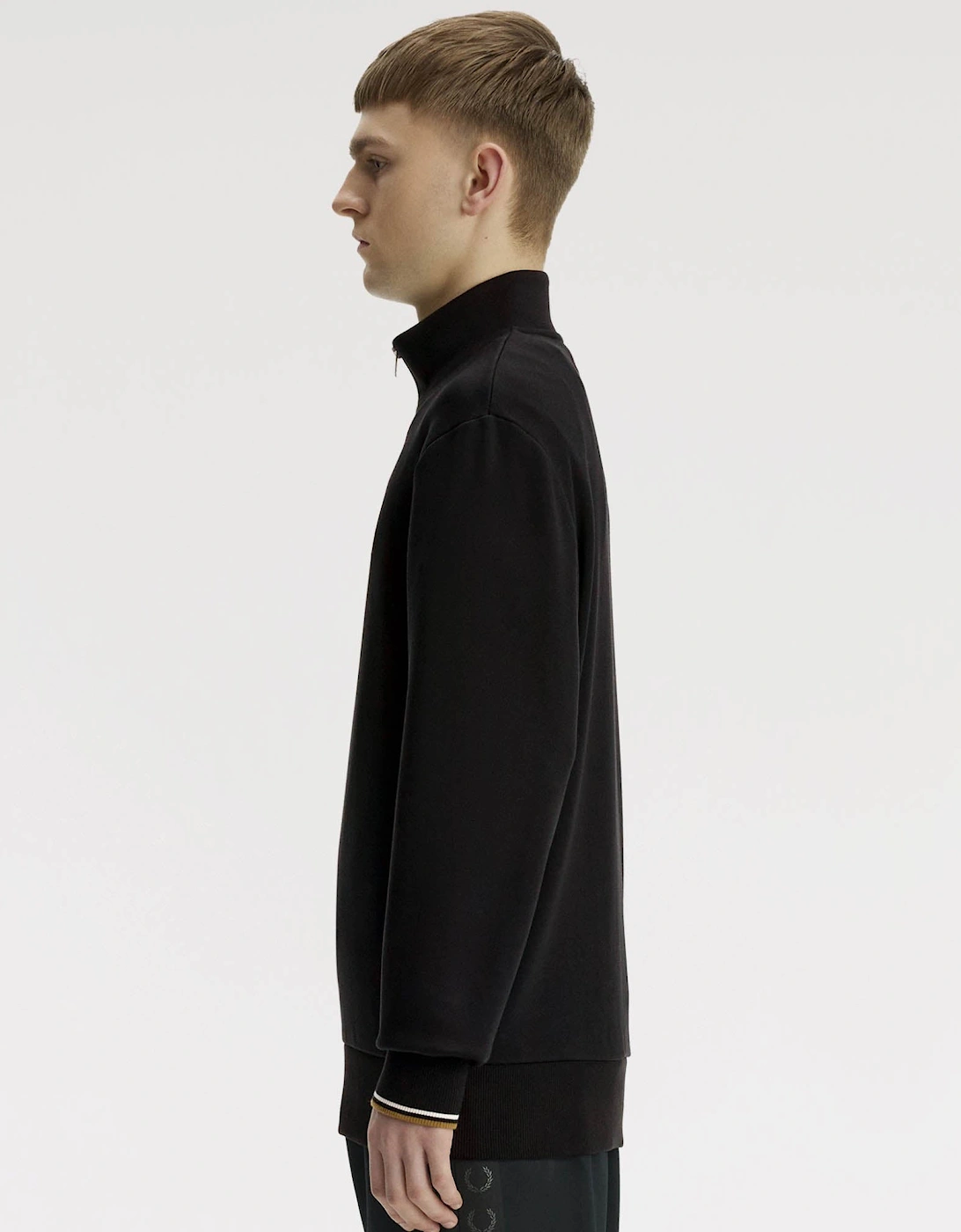 Fred Perry Mens Half Zip Sweatshirt - Black/Snow White/Bronze 59D