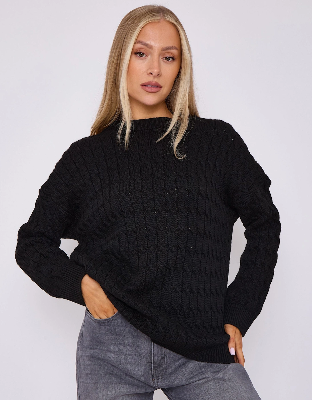 Black Rib Knit Oversized Jumper