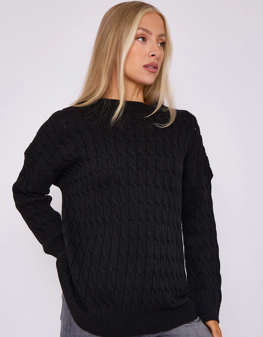 Black Rib Knit Oversized Jumper