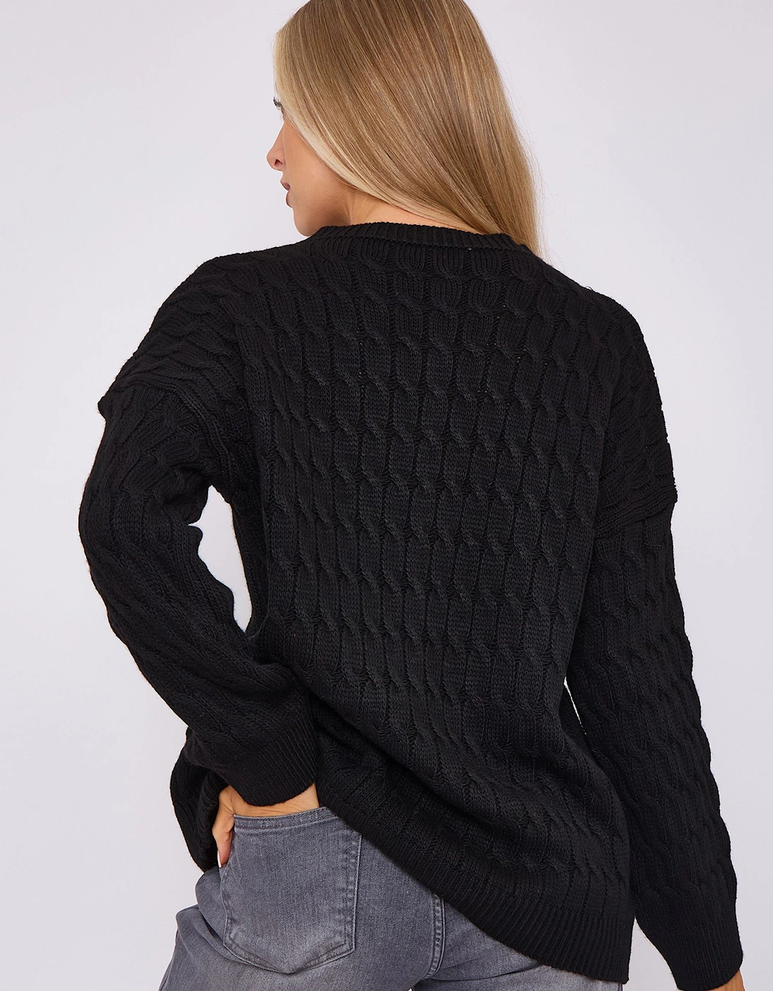 Black Rib Knit Oversized Jumper