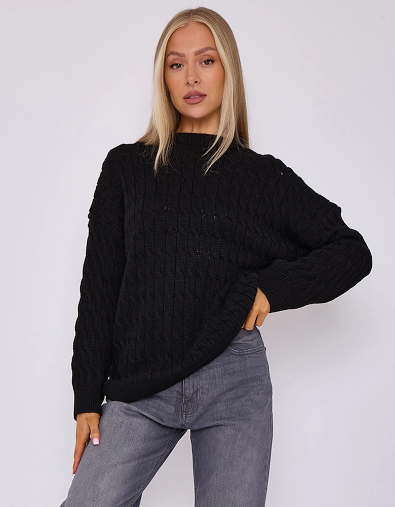 Black Rib Knit Oversized Jumper