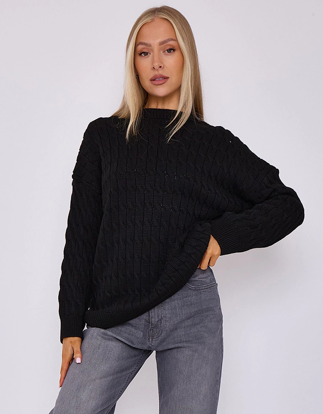 Black Rib Knit Oversized Jumper