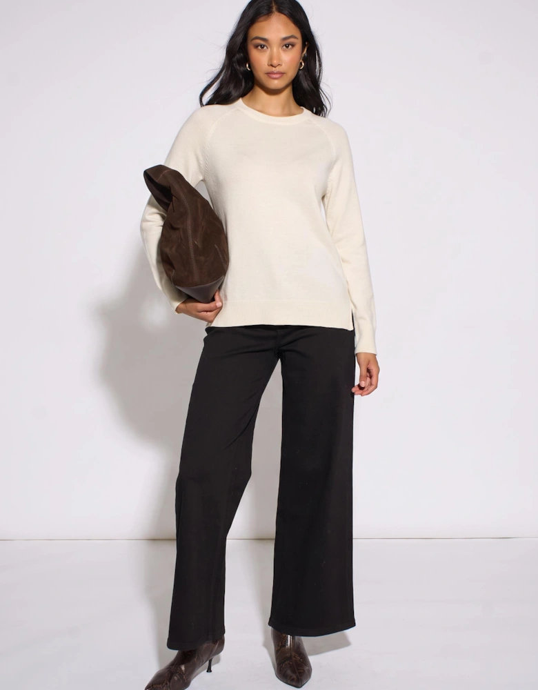 Ivory Crew Neck Fine Knit Oversized Jumper