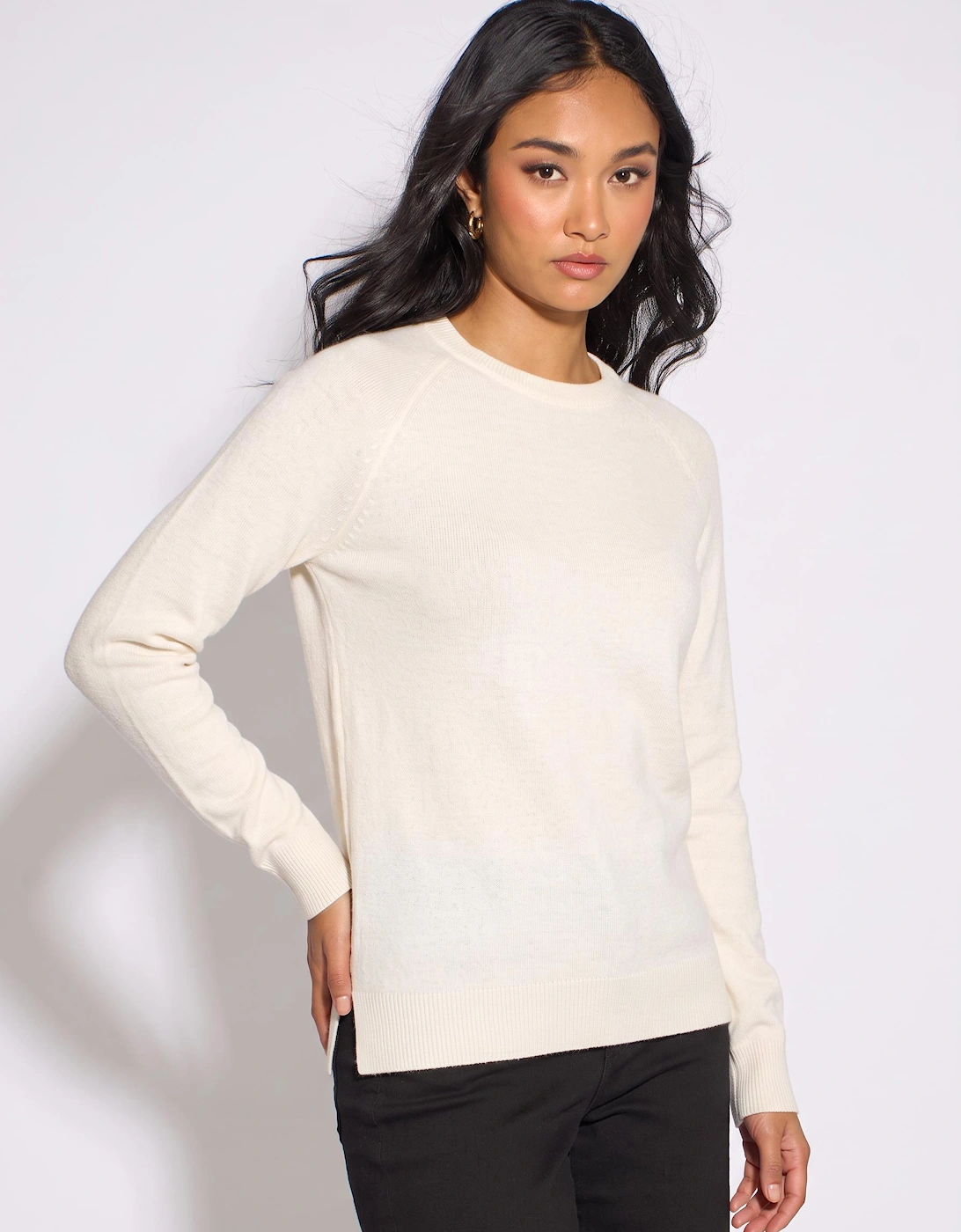 Ivory Crew Neck Fine Knit Oversized Jumper