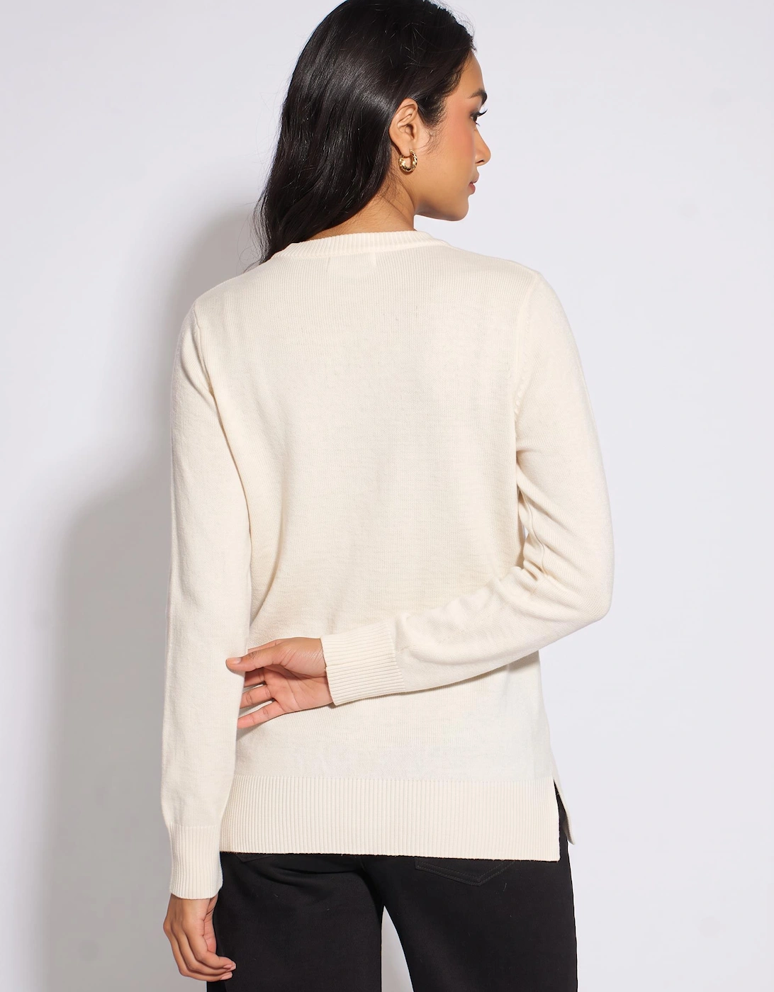 Ivory Crew Neck Fine Knit Oversized Jumper