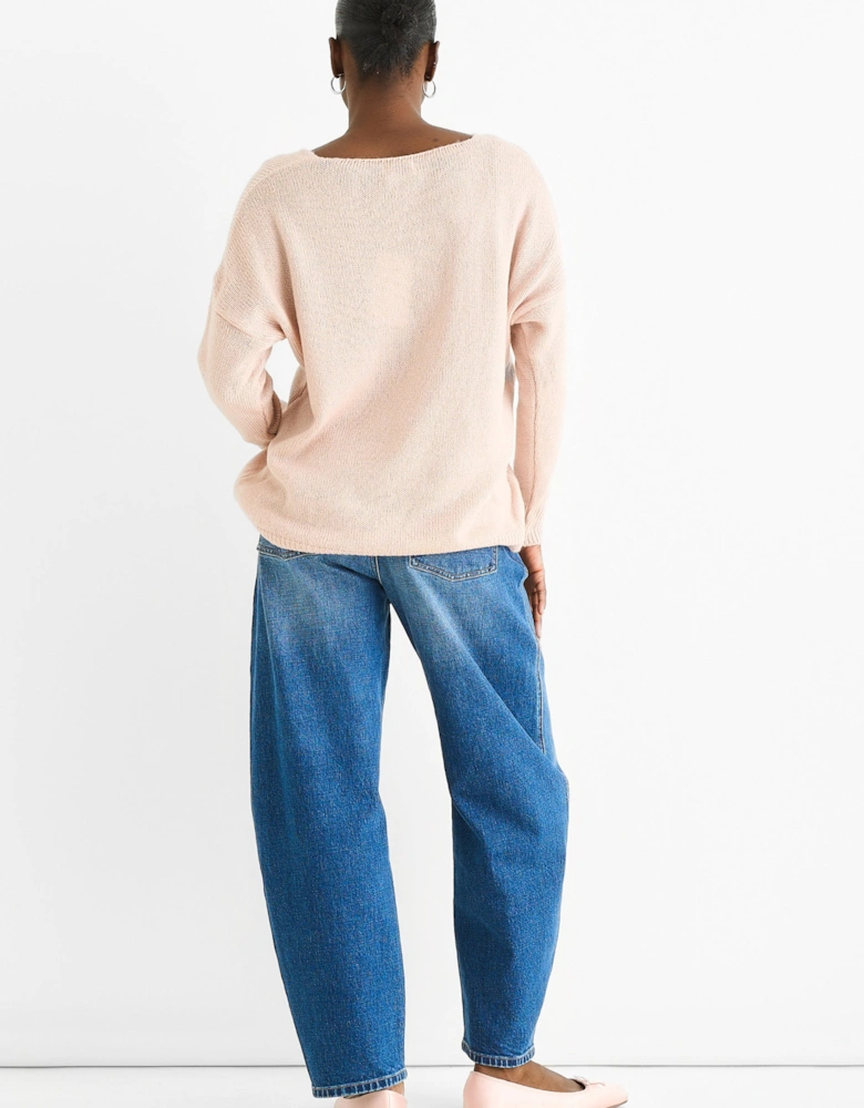 Blush Contrast Flower Pattern Knit Jumper