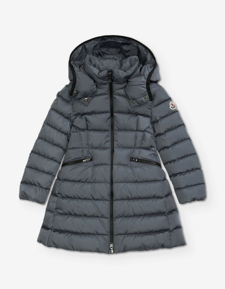 Moncler Enfant Girls Down Padded Charpal Long Coat in Grey