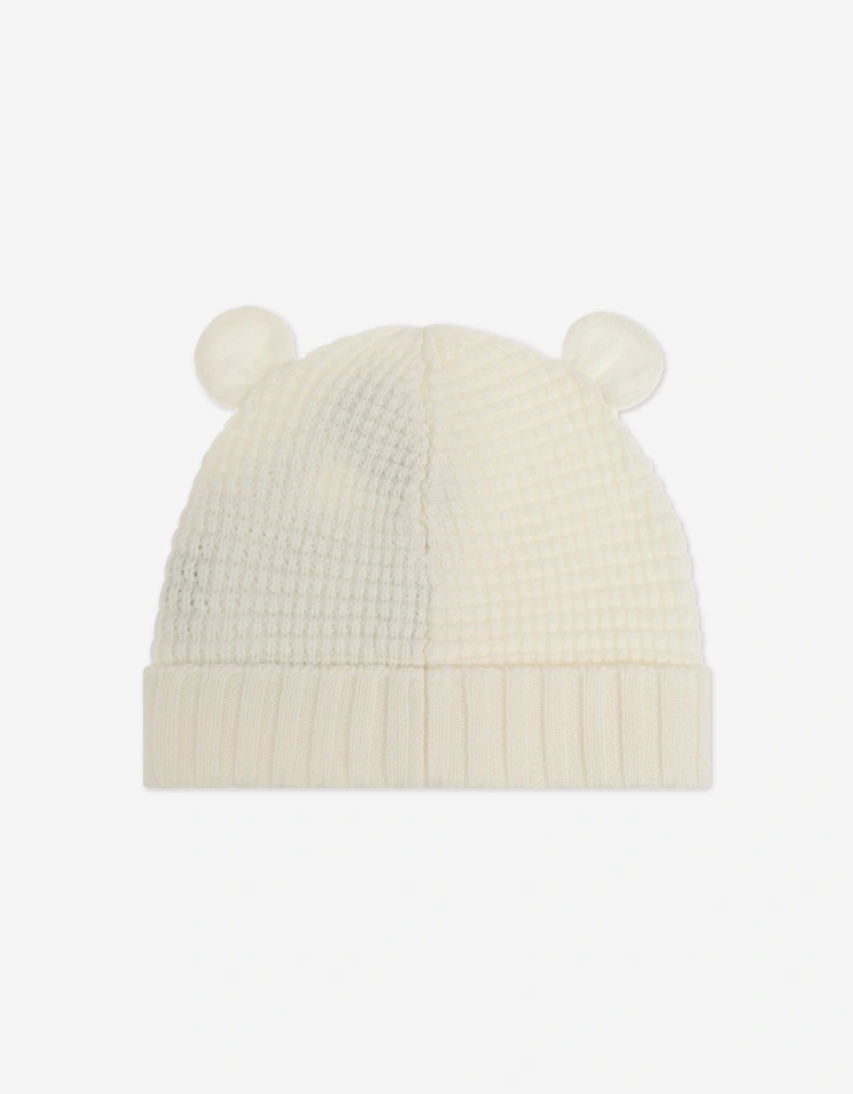 Moncler Enfant Baby Wool Beanie Hat with Ears in Ivory