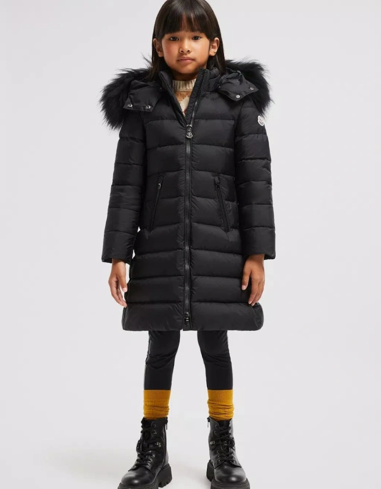 Moncler Enfant Girls Down Padded Abelle Long Coat in Black