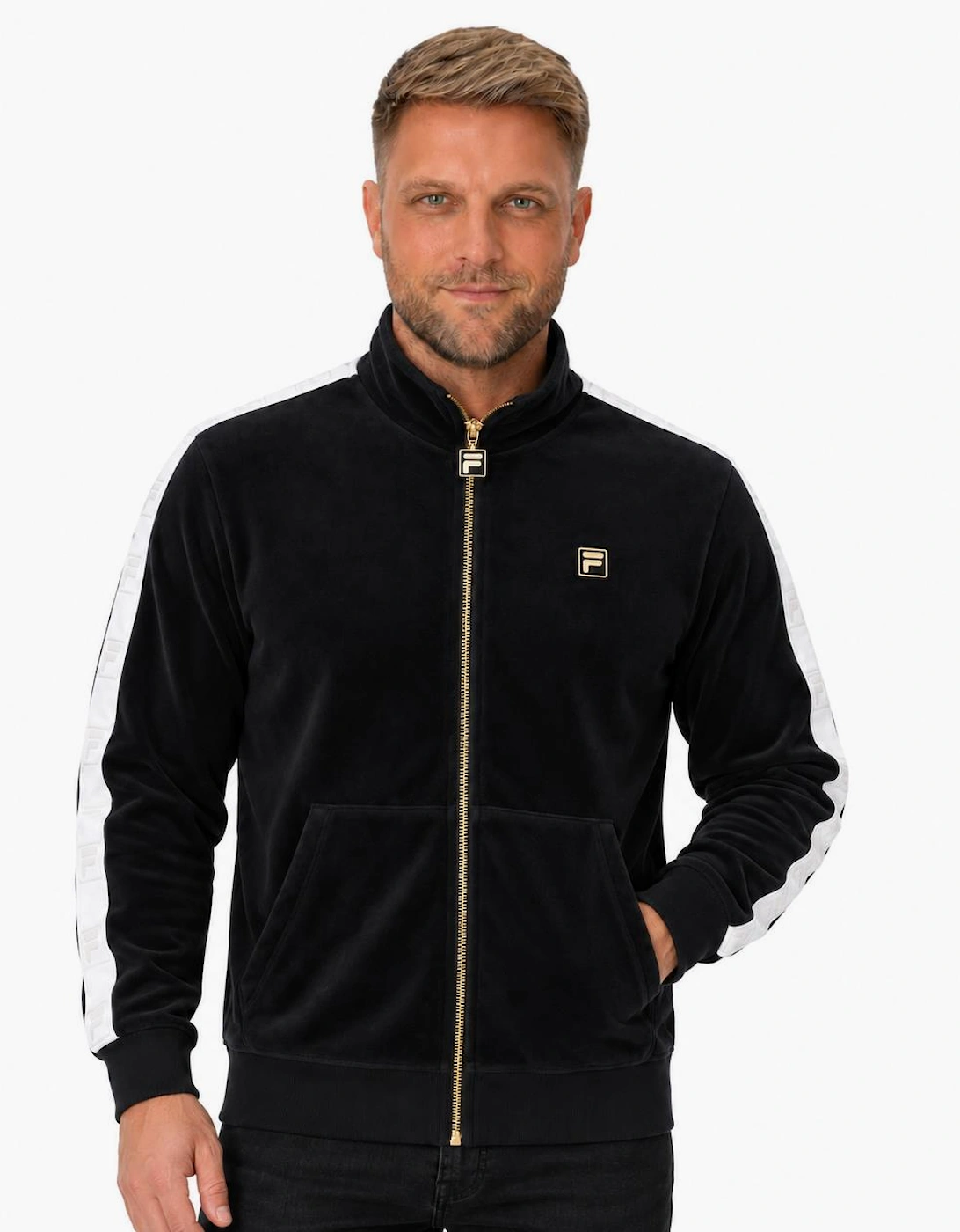 Fila Gold Bosco Velour Track Top Jacket Black