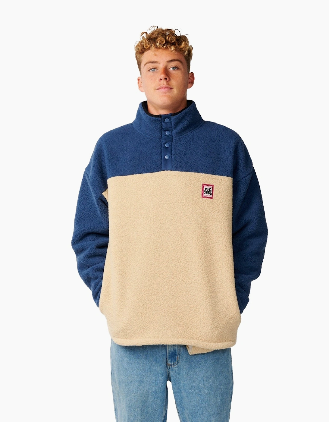 Ripcurl Men's Rip Curl Mens Streamline Polar Button-Up Half Zip Fleece - Off White Navy - Size: 44