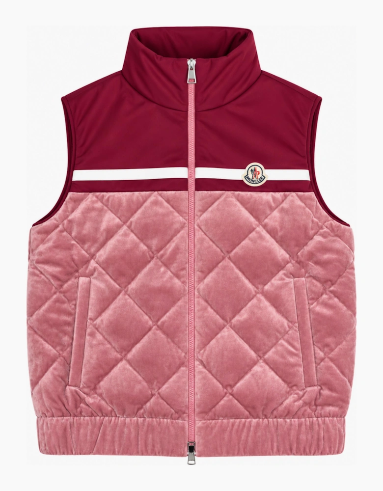 MONCLER WOMENS MIXED VELVET VEST PINK