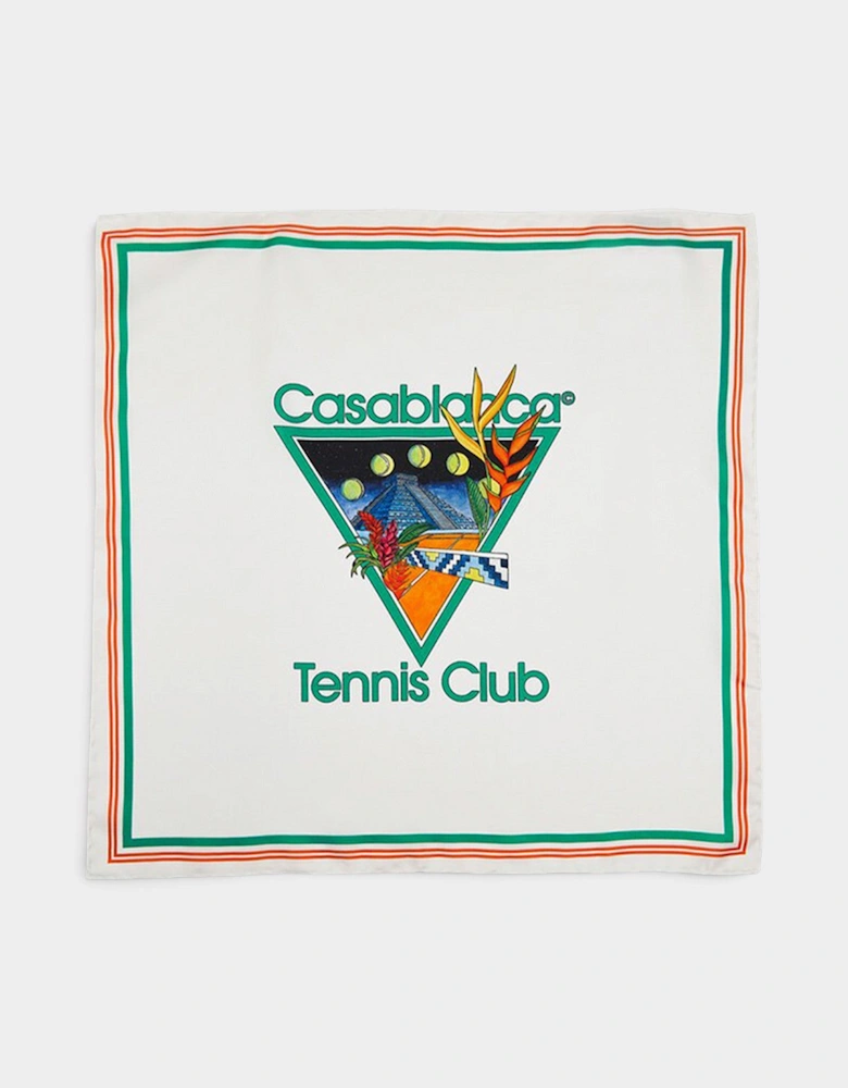 Logo Silk Twill Scarf Tennis Club White
