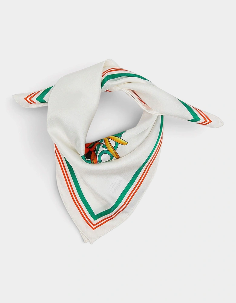 Logo Silk Twill Scarf Tennis Club White