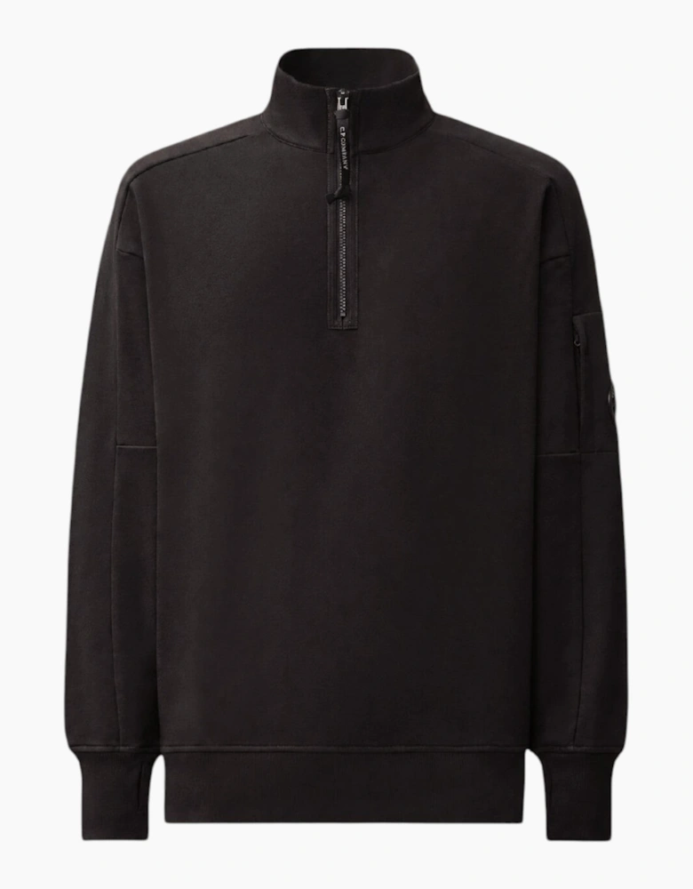 C.P. Company Diagonal Raised Fleece 1/4 Zip Black Sweatshirt
