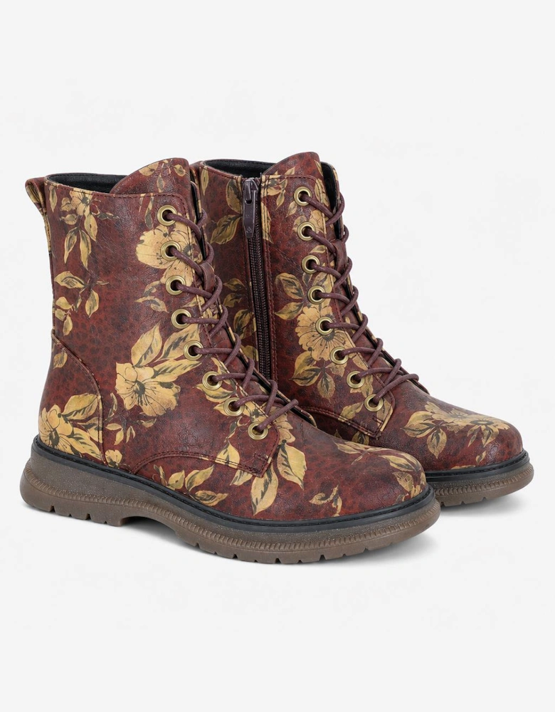 Cipriata AMBRETTA Womens Ankle Boots Burgundy Multi Floral
