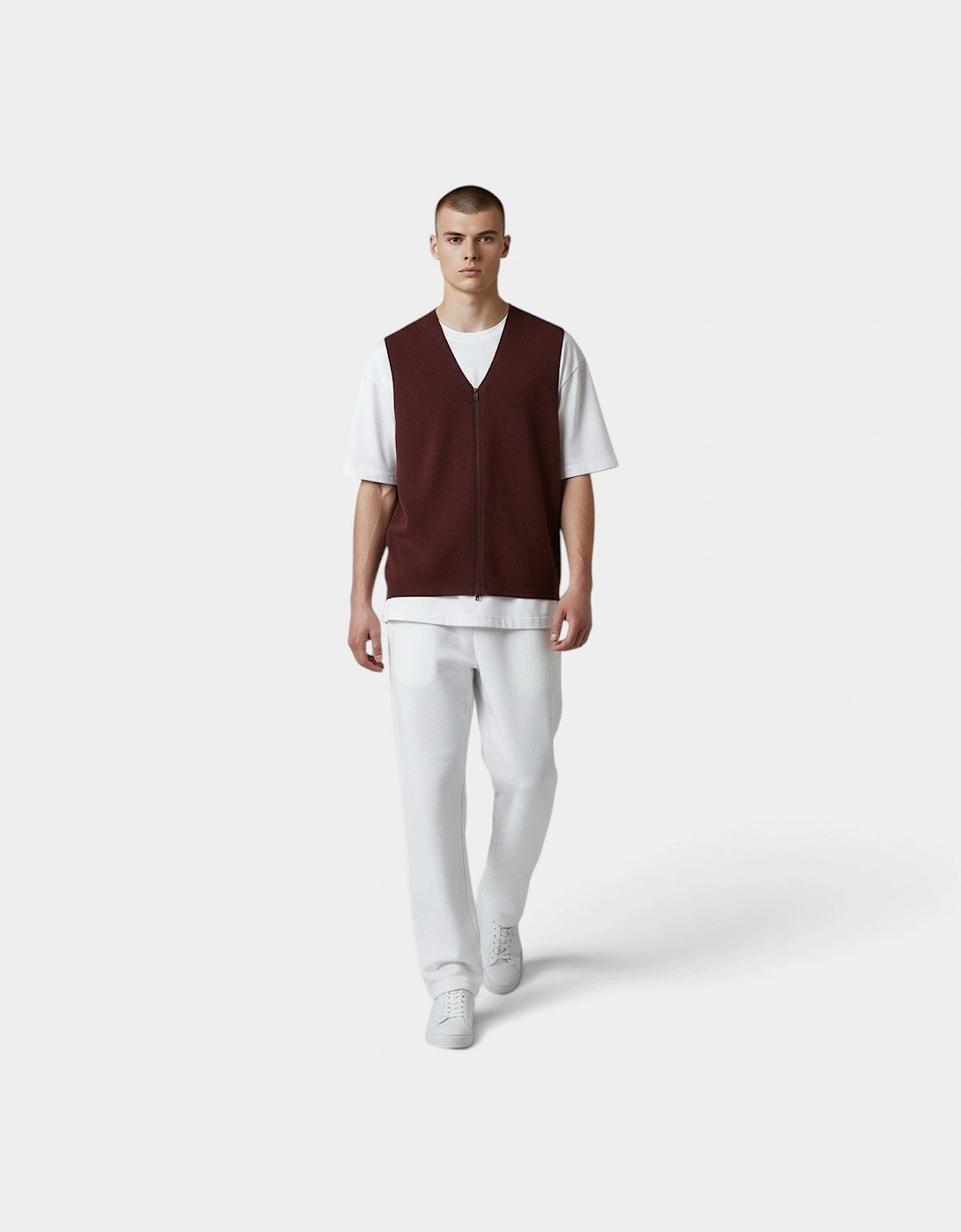 Rib Zipped Knitwear Vest Burgundy