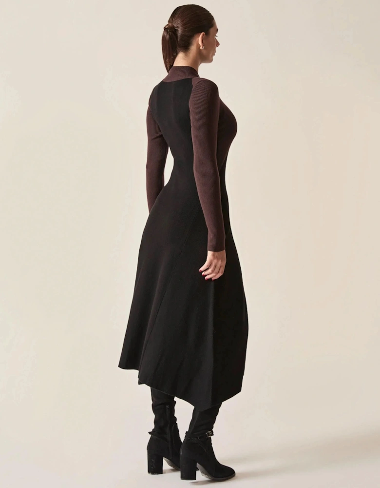 Black Colour-Block Knit Dress