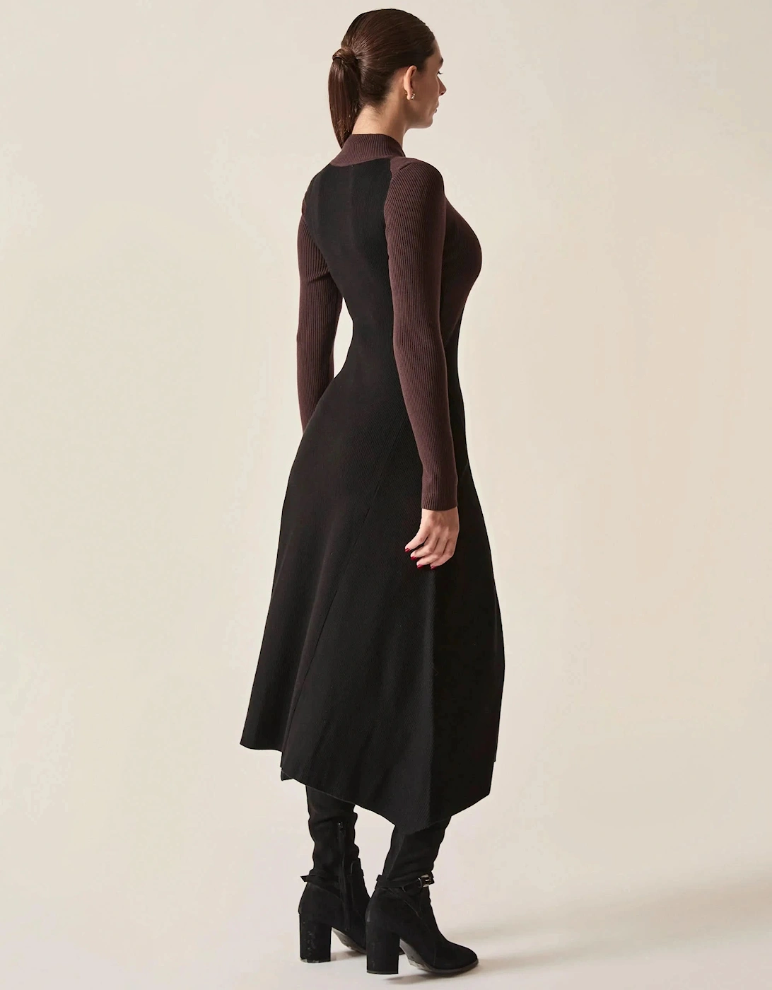 Black Colour-Block Knit Dress