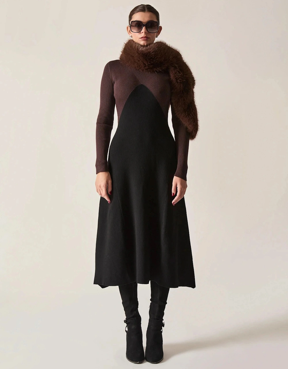 Black Colour-Block Knit Dress