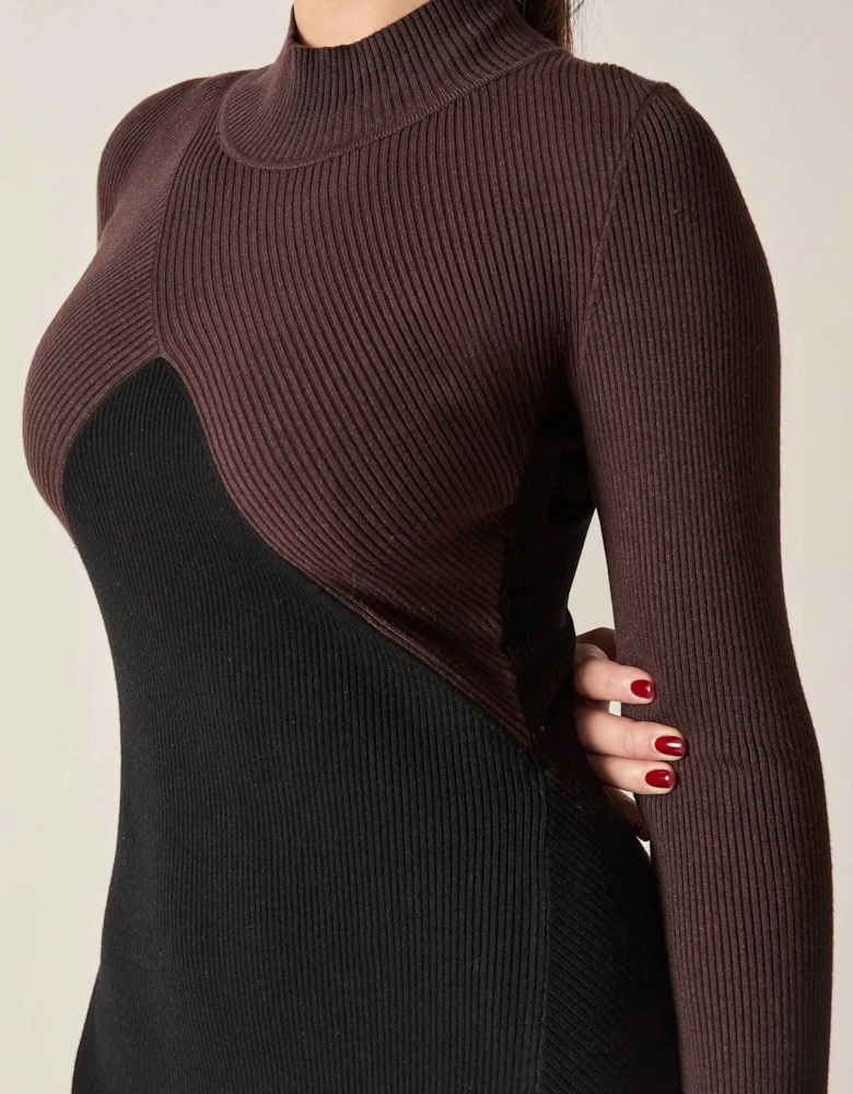 Black Colour-Block Knit Dress