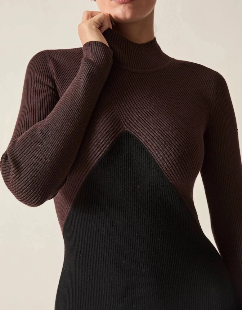 Black Colour-Block Knit Dress