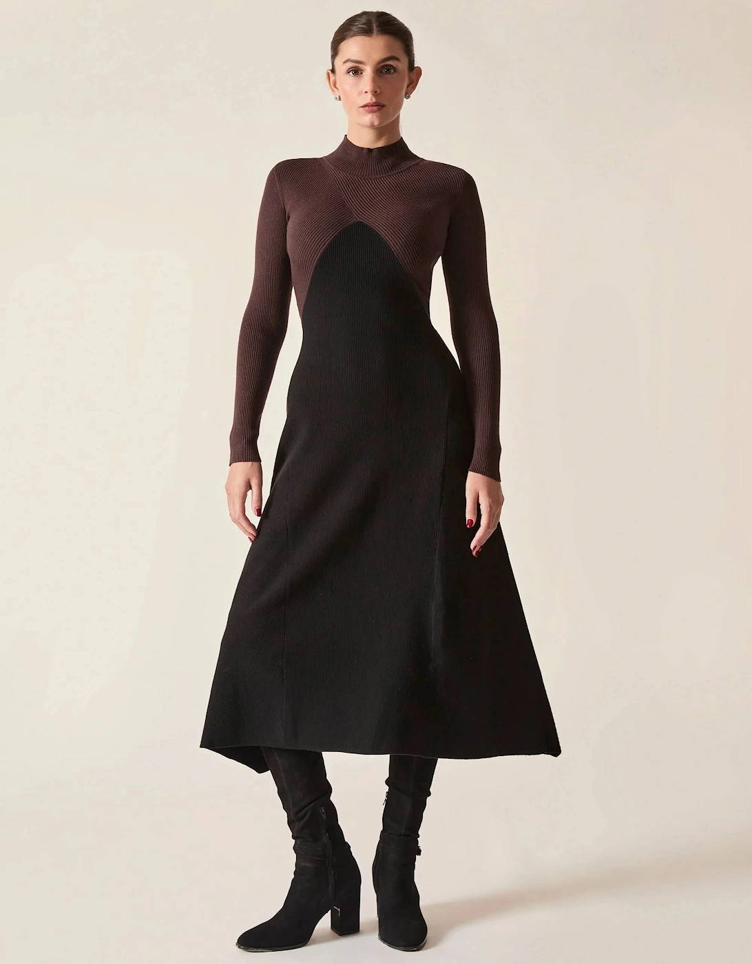 Black Colour-Block Knit Dress