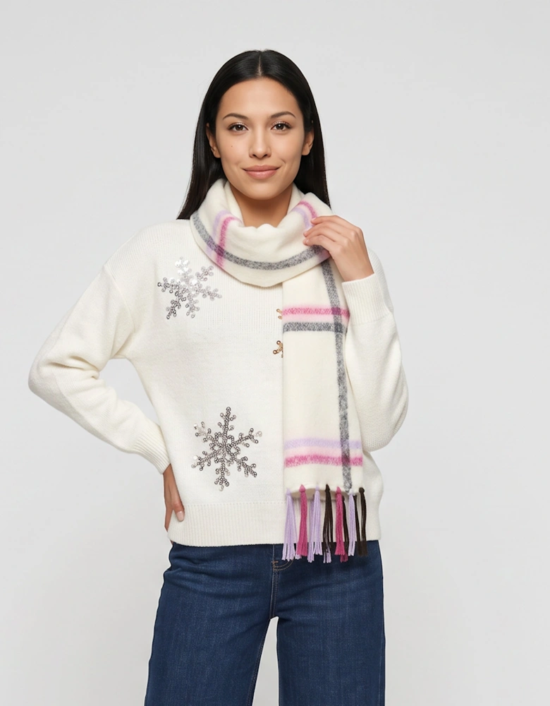 Multi Ladies Check Scarf With Tassel Fringe