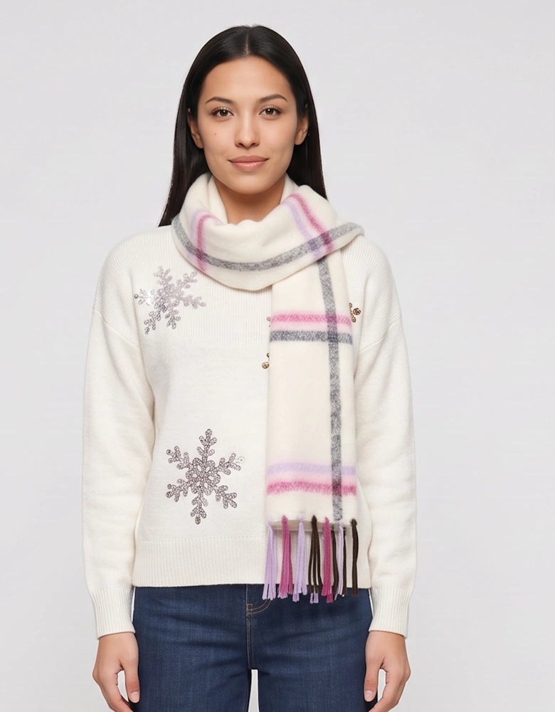 Multi Ladies Check Scarf With Tassel Fringe