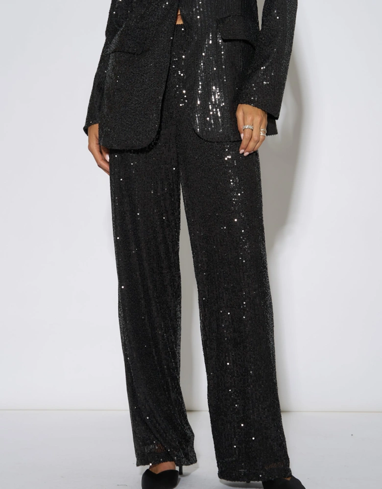 Black Sequin Wide Leg Trouser