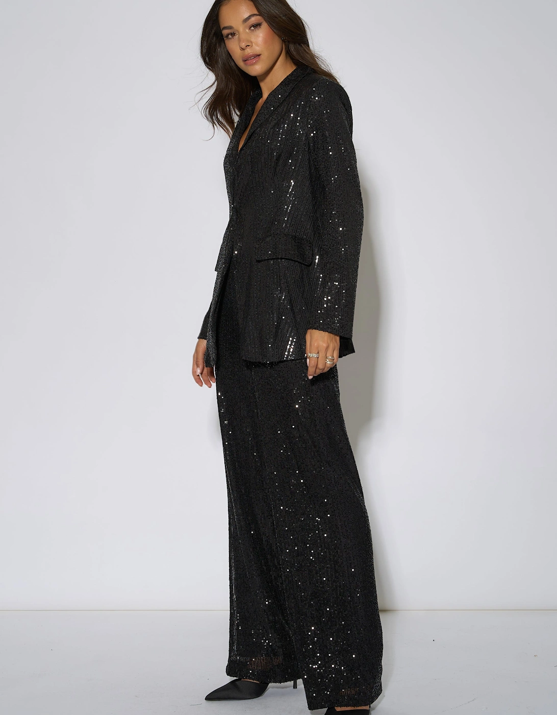 Black Sequin Wide Leg Trouser