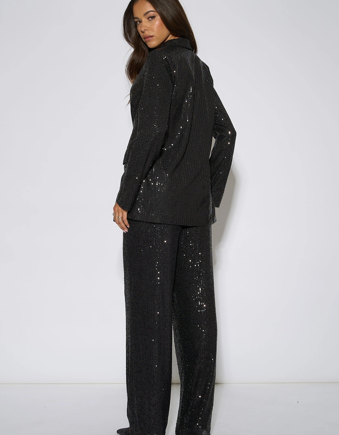 Black Sequin Wide Leg Trouser