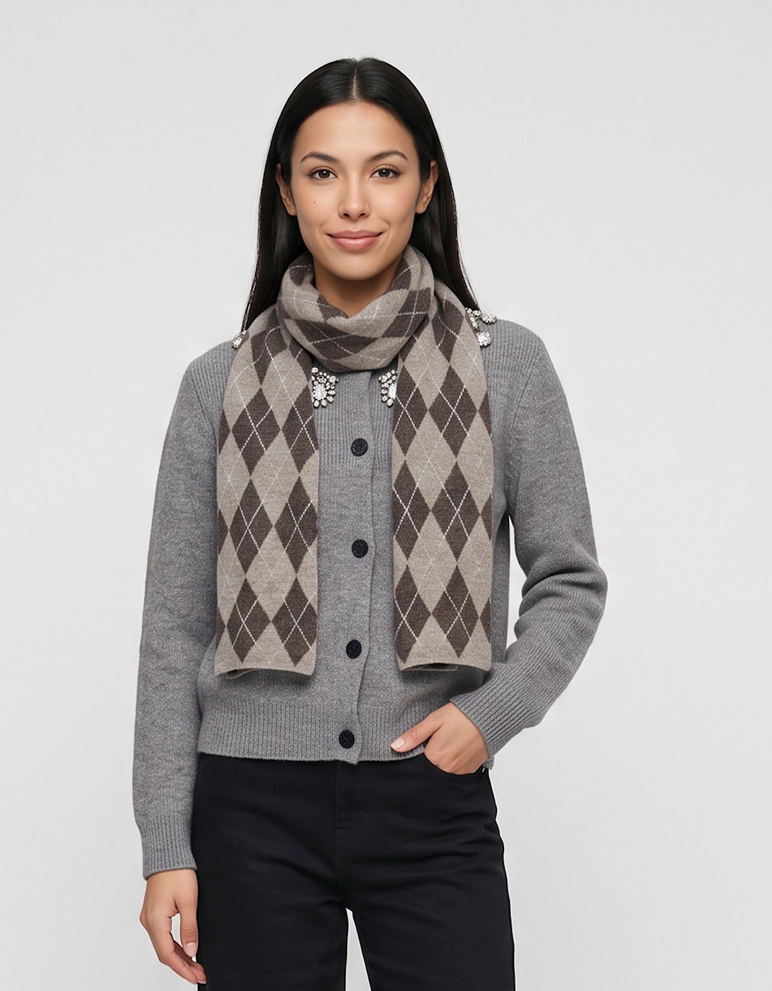 Multi Ladies Argyle Print Scarf